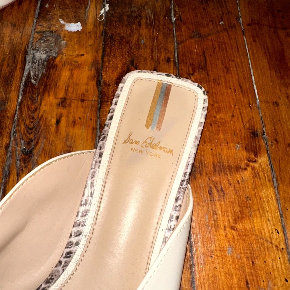 Sam Edelman Mules Women's 8.5 Cream Leather Buckle Square Toe Slip-On Shoes - Picture 3 of 7